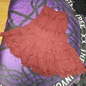 Chic Burgundy A-Line Skirt with Lace Detail